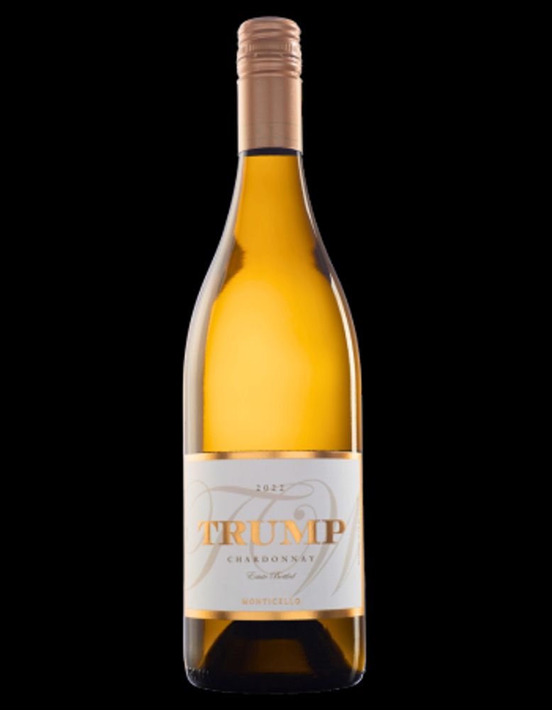 A bottle of Trump Chardonnay, from the winery bought by Donald Trump.