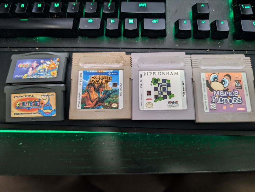 Kuru Kuru Kururin & Kururin Paradise for the Game Boy Advance.  Fortified Zone, Pipe Dream and Mario's Picross for the Game Boy.