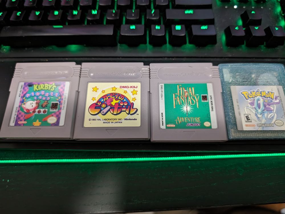 Kirby's Pinball Land, Kirby's Pinball Land(JP), Final Fantasy Adventure formerly owned by Jon G. and Pokemon Crystal Version.