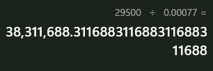 29500 / 0.00077 = 38,311,688.311688...