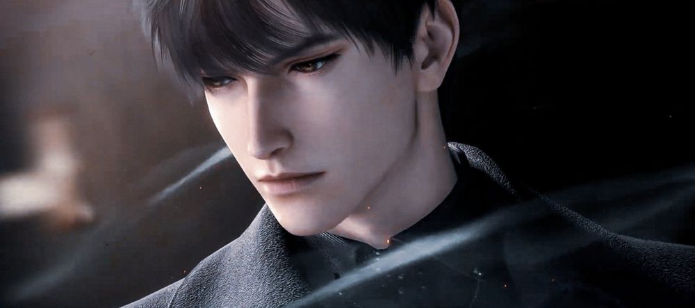 Zayne gazing down while looking pensive and hot.