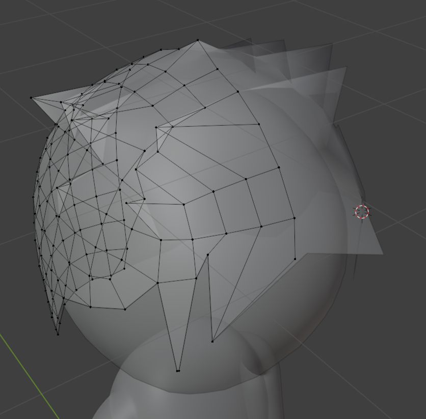 gray 3D modeled spikey hair style on a gray low detail character in Blender.
