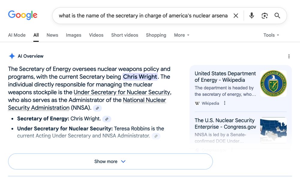 AI Overview: The Secretary of Energy oversees nuclear weapons policy and programs, with the current Secretary being Chris Wright. The individual directly responsible for managing the nuclear weapons stockpile is the Under Secretary for Nuclear Security, who also serves as the Administrator of the National Nuclear Security Administration (NNSA). 
