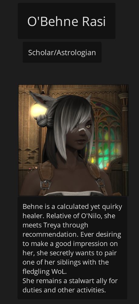 screenshot of a ffxiv miqo'te with a short blurb description