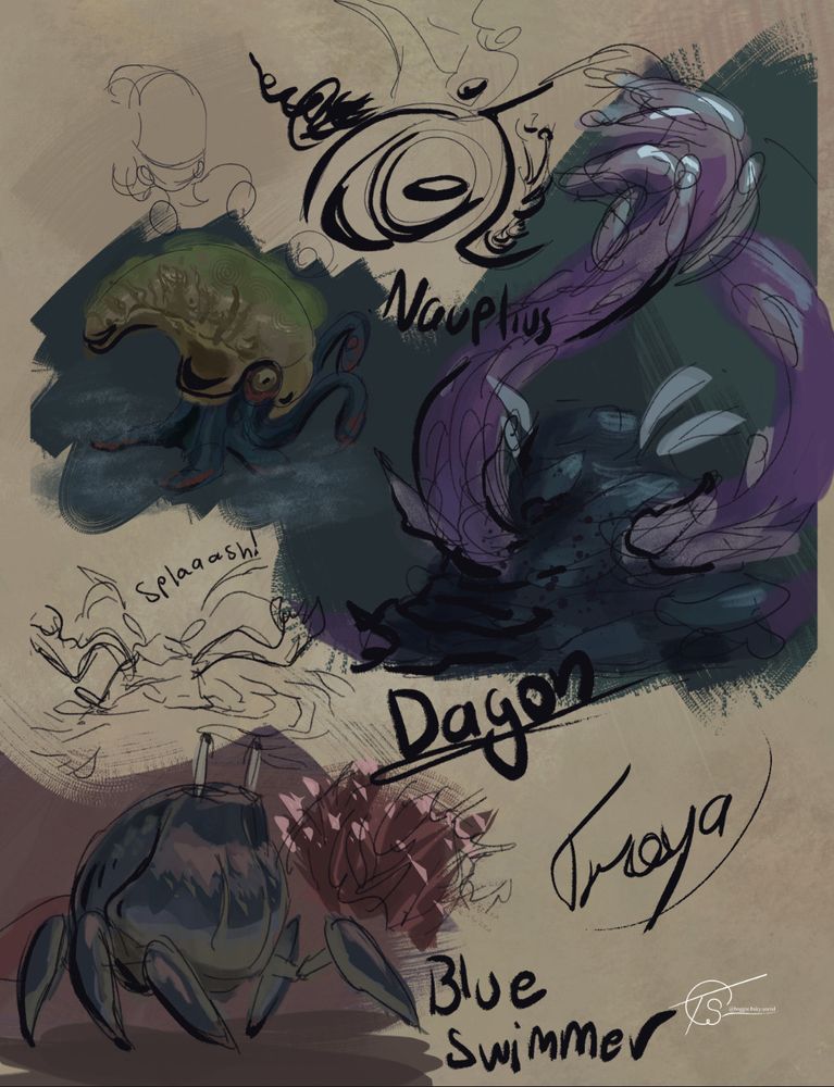 digital sketch page of the denizens of The Tempest from FFXIV