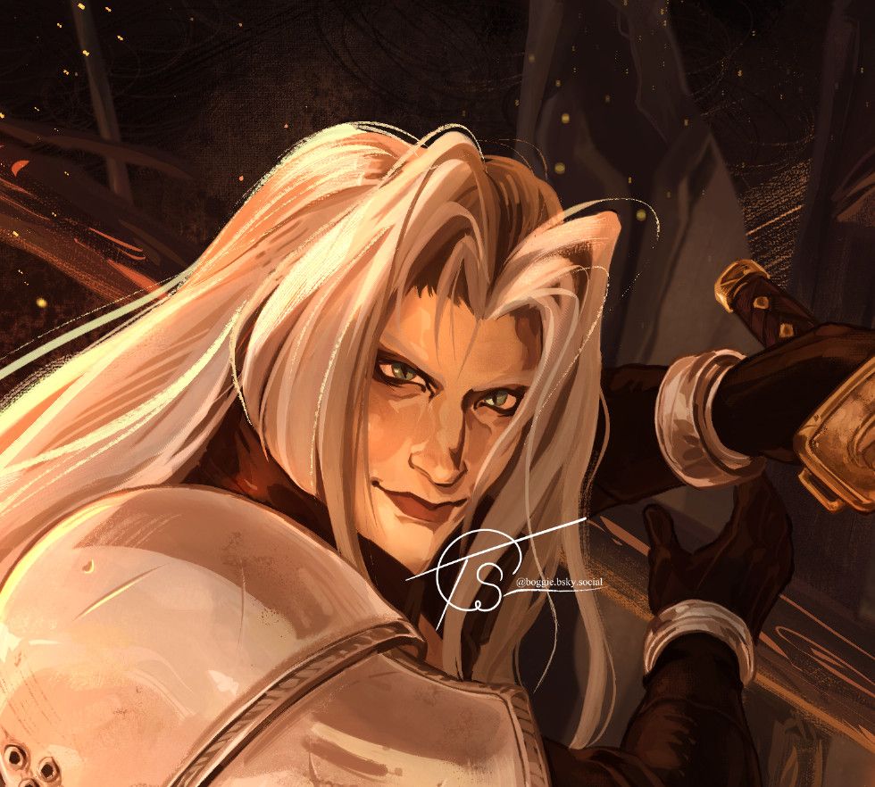 Close up of the previous image showing Sephiroth's face in greater detail