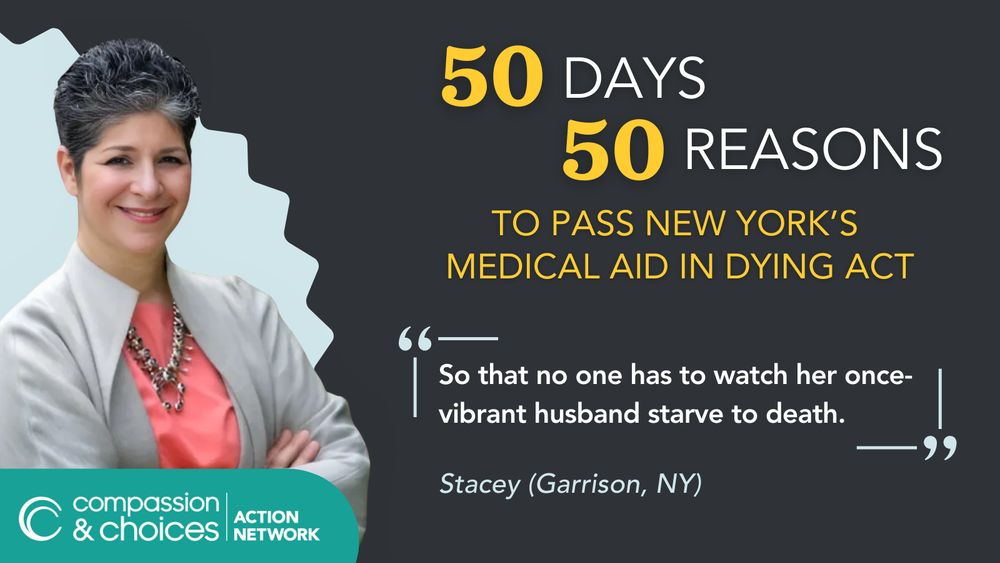 Photo of Stacey with quote "So that no one has to watch her once-vibrant husband starve to death."