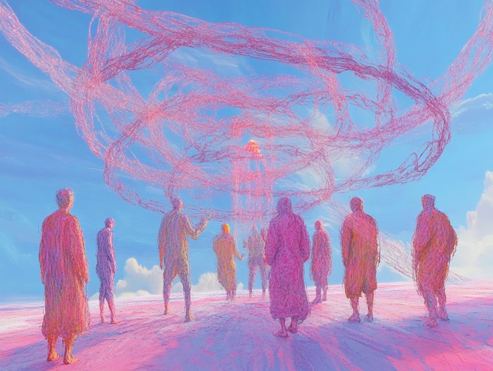 Creating together across boundaries. AI generated. 