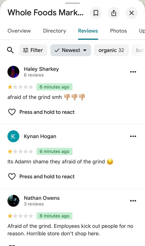 Haley Sharkey [1 star review]: afraid of the grind smh 👎🏼👎🏼👎🏼

Kynan Hogan [1 star review]: Its Adamn shame they afraid of the grind 😔

Nathan Owens [1 star review]: Afraid of the grind. Employees kick out people for no reason. Horrible store don't shop here.