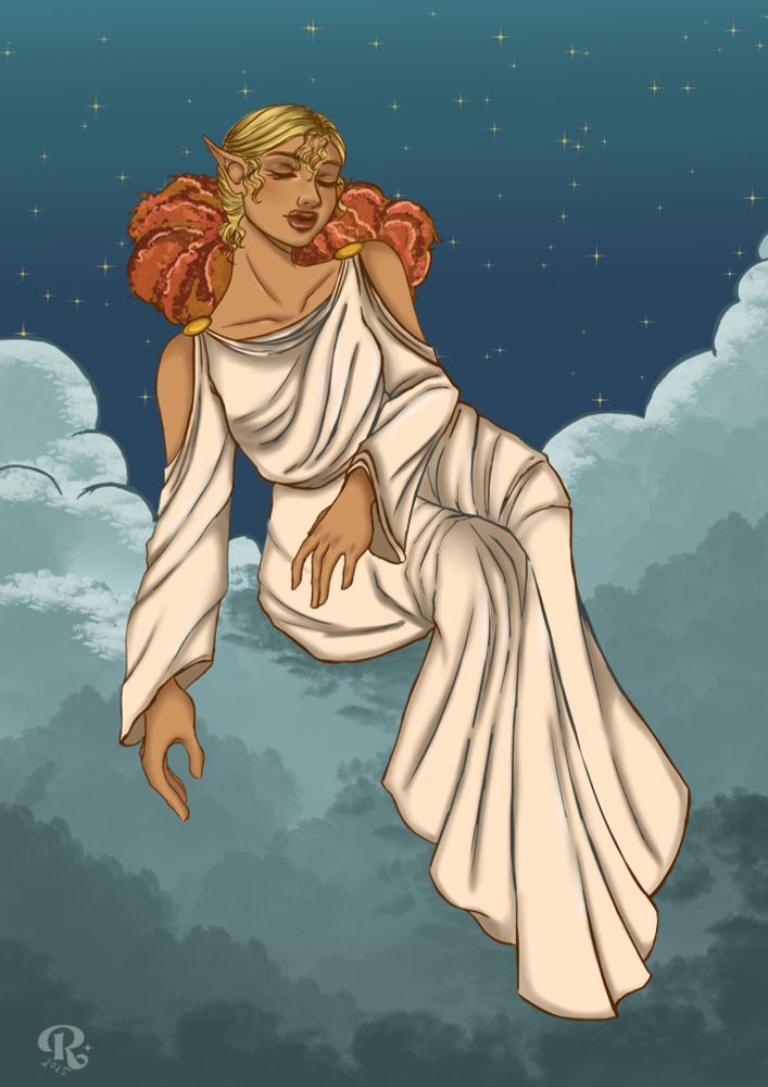 Commissioned drawing of Rain's sitting on clouds in the sky. By Reese!