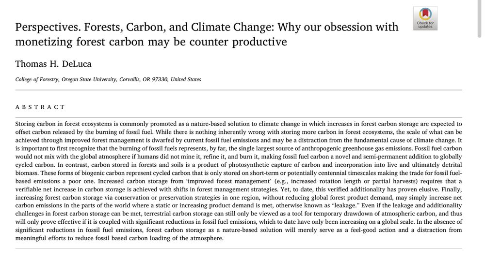 A screenshot from a scientific brief titled, “Why our obsession with monetizing forest carbon may be counter productive”

The full paper can be found here: https://www.sciencedirect.com/science/article/pii/S0378112725001999