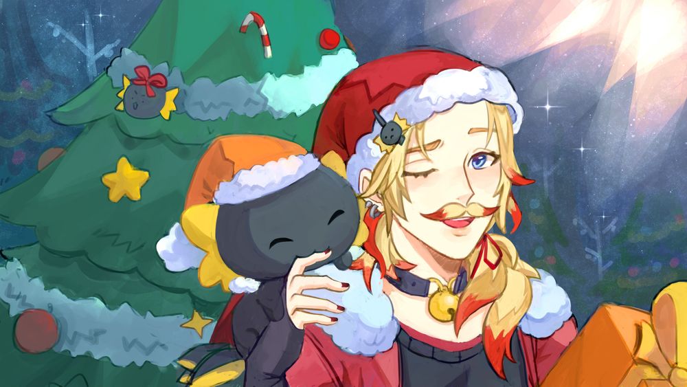 Santa Syrios delivering presents with the axelotls :3 