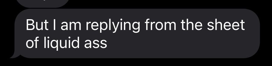Messages message: “But I am replying from the sheet of liquid ass”