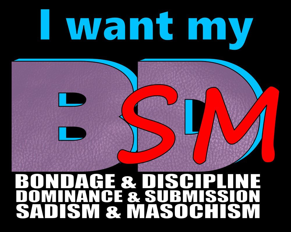 Text states "I want my BDSM" where "BDSM" is done in a style like the classic MTV logo. Below the logo, there's three lines of text to replace what would say "Music Television" in the MTV logo. The Three lines are "Bondage & Discipline," "Dominance & submission," and "Sadism & Masochism." 
