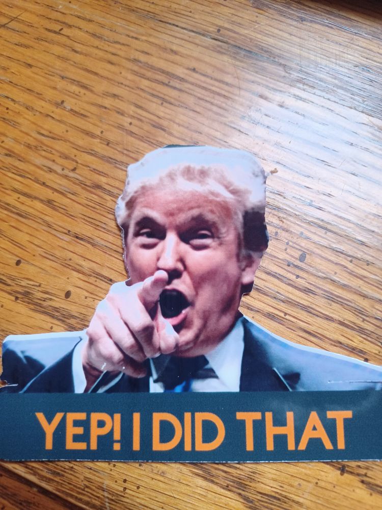 Felon pointing and yelling with Yep! I DID THAT written on the sticker  