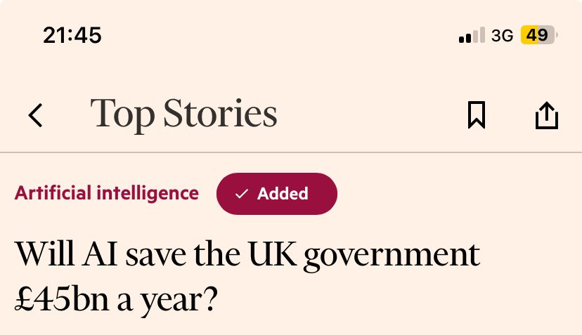 FT Will AI save the UK government £45bn a year? 