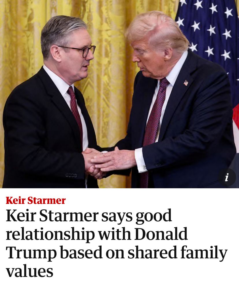 Guardian headline: Keir Starmer says good relationship with Donald Trump based on shared family values 