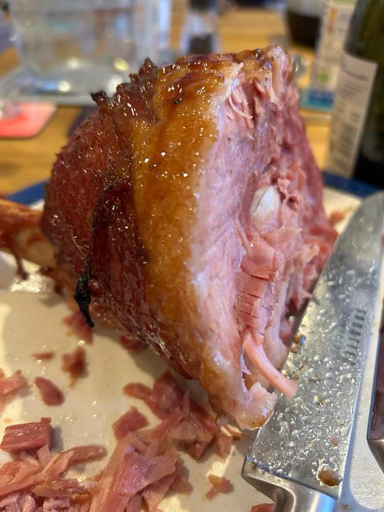 Roast gammon with a maple and cranberry glaze. Most of it now gone. Nom nom nom