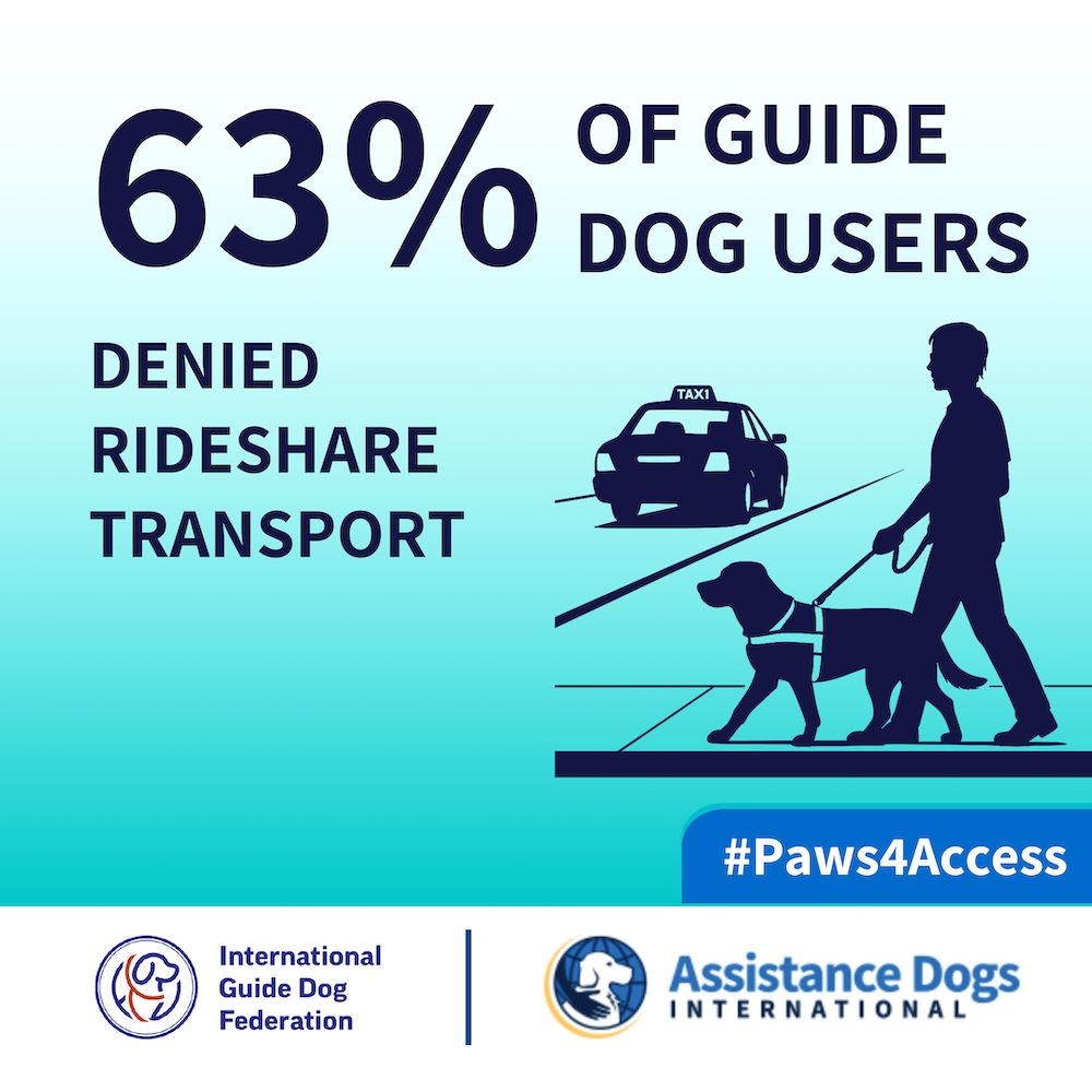 Graphic with the text "63% of guide dog users denied rideshare transport"