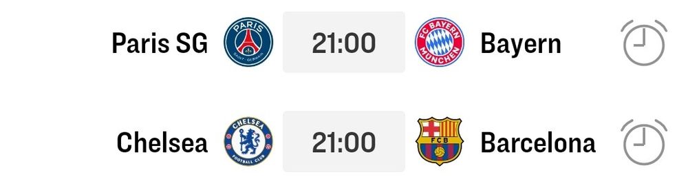 Paris SG und München, sowie Chelsea und Barça, treten beide um 21:00 gegeneinander an 