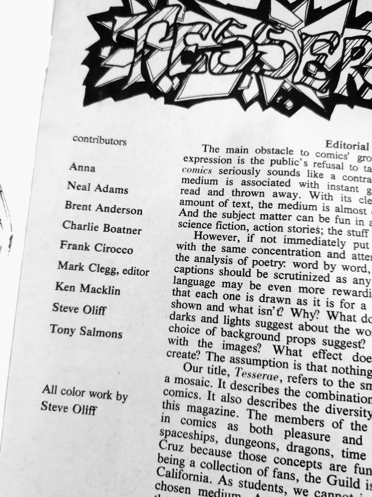 List of contributors

Anna

Neal Adams

Brent Anderson

Charlie Boatner

Frank Cirocco

Mark Clegg, editor

Ken Macklin

Steve Oliff

Tony Salmons

All color work by

Steve Oliff