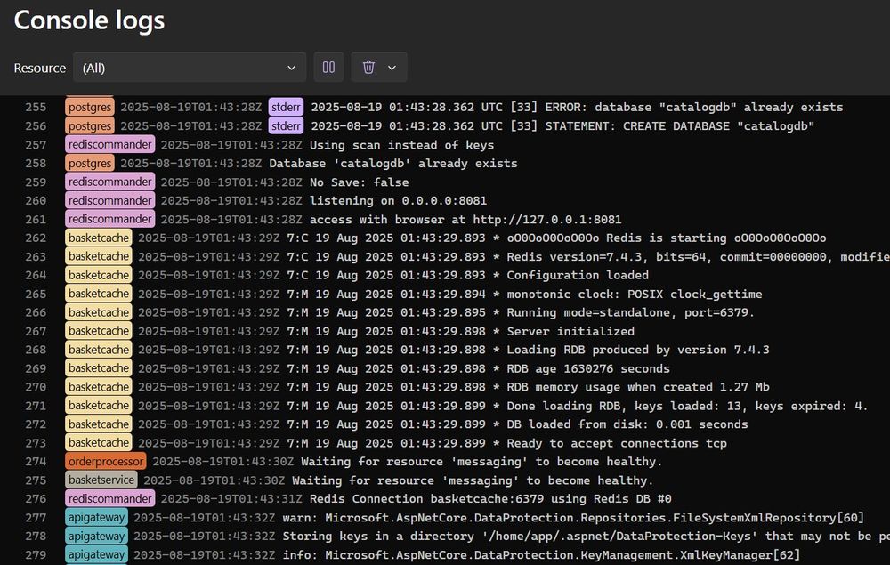 Console logs page with (All) selected.