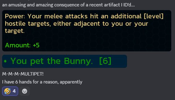 Unintended effect of an artifact is that you can pet bunnies 6 times per turn.