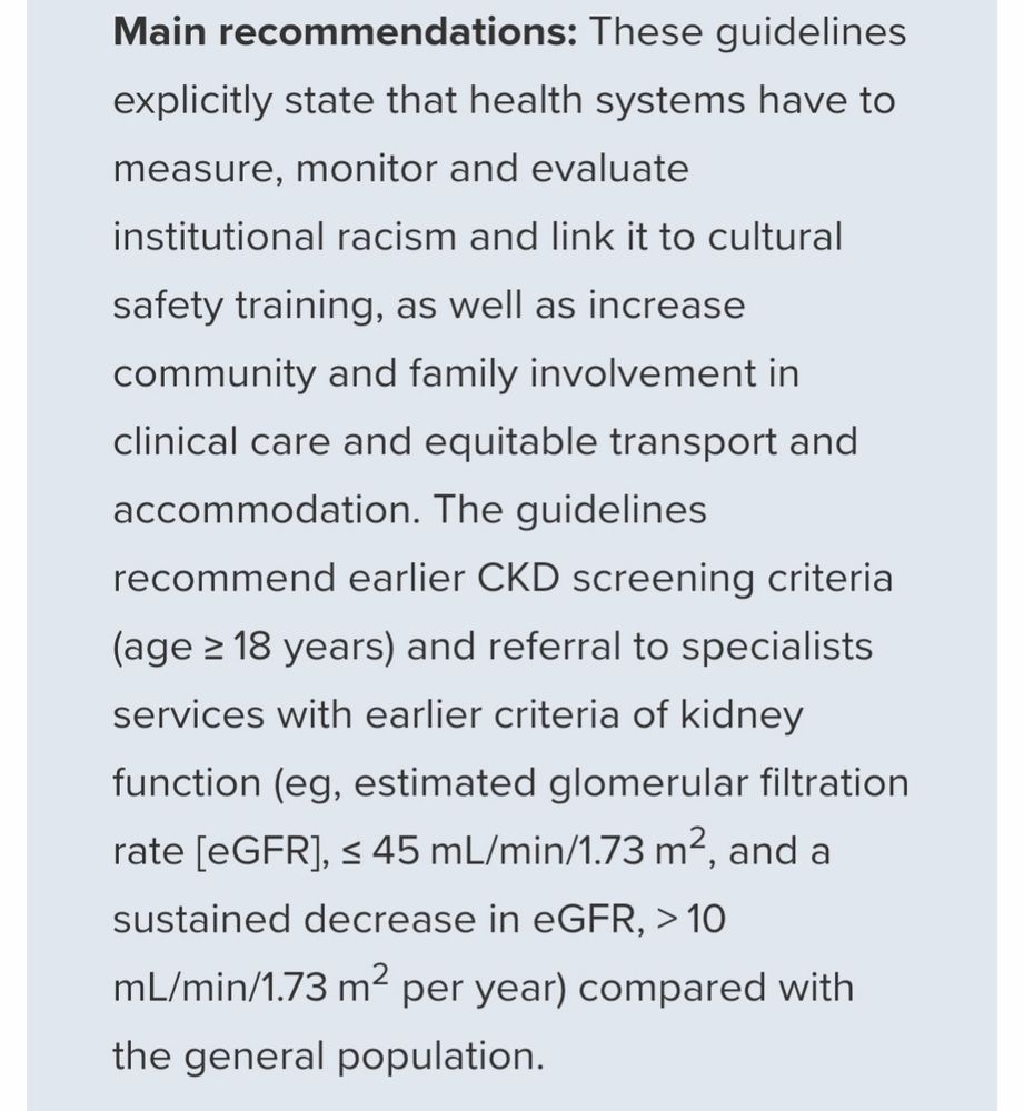 Screenshot of key recommendations for culturally safe clinical kidney care for First Nations Australians: a guideline summary