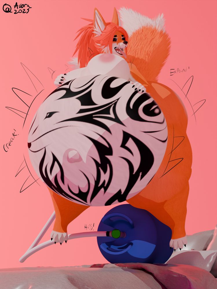 Hydra inflating with a helium tank on the bed, she starts floating when she's rounding out her stomach and her assets. Making a balloon vixen.