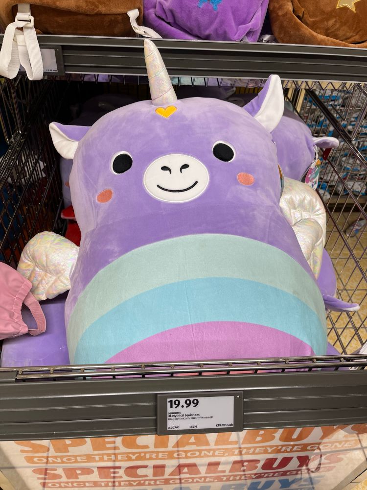 A unicorn squishee, in a collection of “Dragon/ Unicorn/ Bunny/ Werewolf”