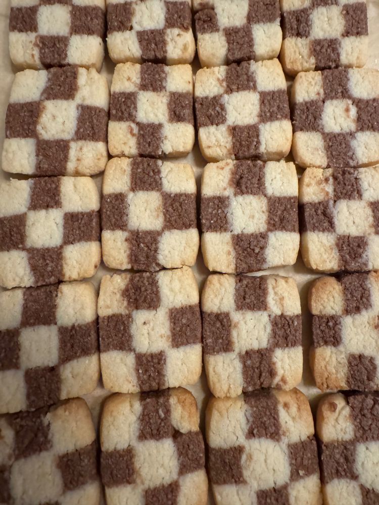 checkerboard (gluten free) almond flour shortbread cookies from the King Arthur baking recipe