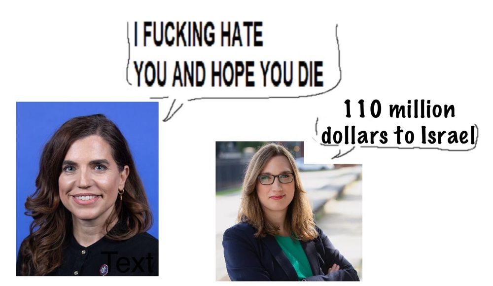 Nancy Mace saying “I FUCKING HATE YOU AND HOPE YOU DIE” to Sarah McBride who says in reply “110 million dollars to Israel” 