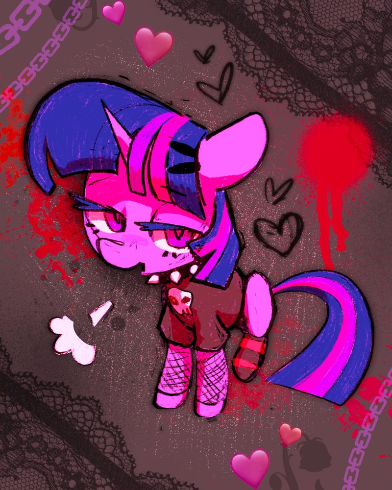 twilight sparkle dressed in cute goth attire. she lets out a sigh.
