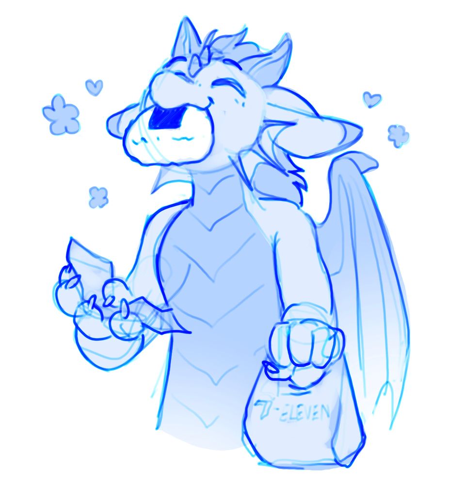 a happy dragon with an onigiri in their mouth