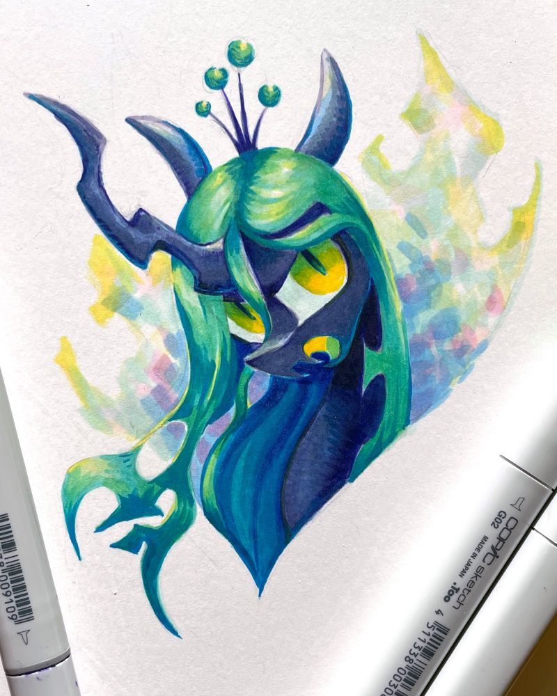 copic marker headshot of queen chrysalis from my little pony