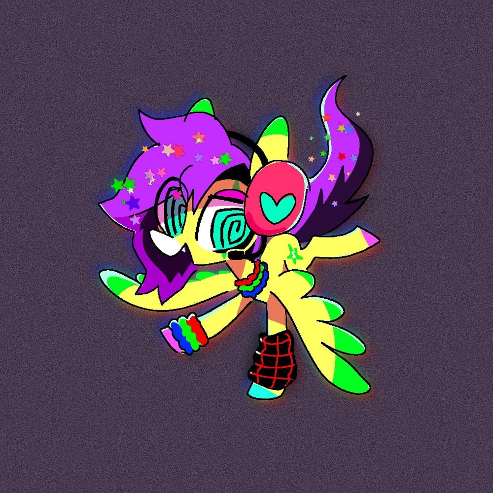 digital art of a funky neon pony wearing bright accessories.