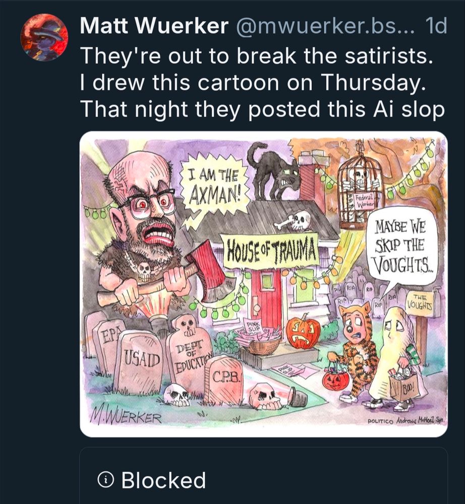 Screenshot of the above post showing the quotes post was blocked