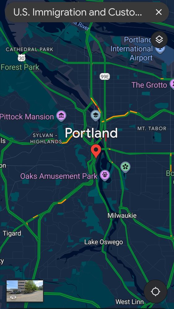 Google map of Portland OR showing location of ICE facility 
Highlighting how small of a location is is compared to the city