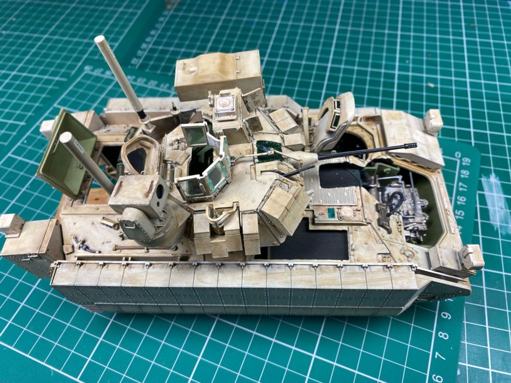 Side on view of Meng’s M2 Bradley with hull cut open to expose the inside cabin.