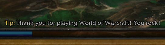wow screenshot saying Tip: thank you for playing world of warcraft! you rock! the background is the loading screen for legion remix