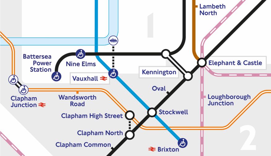 Partial map of the London Underground, including Battersea Power Station station.