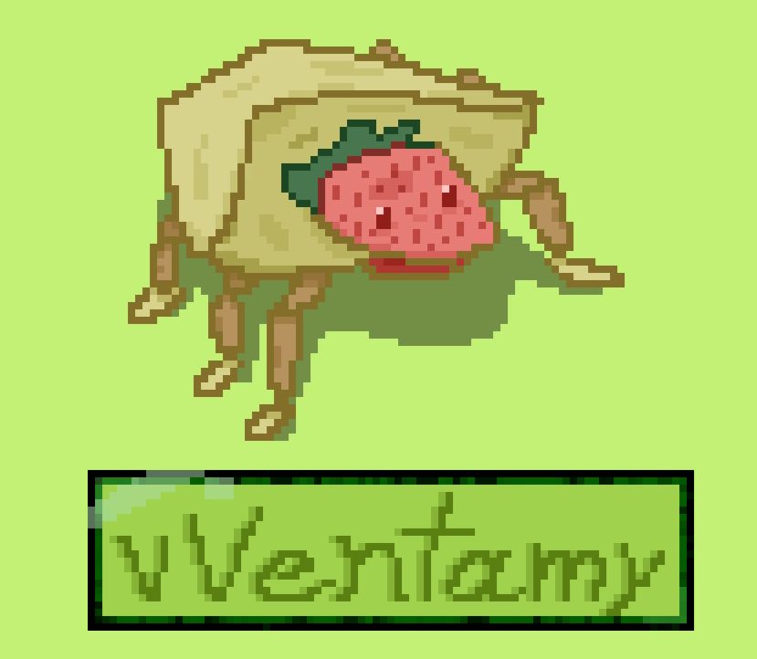 pixel art of a beetle with a strawberry head