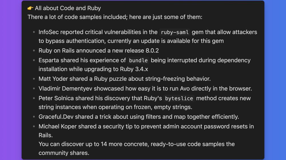 Screenshot of All about Code and Ruby highlights