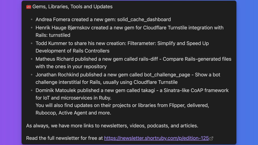 Screenshot of Gems, Libraries and Tools summary