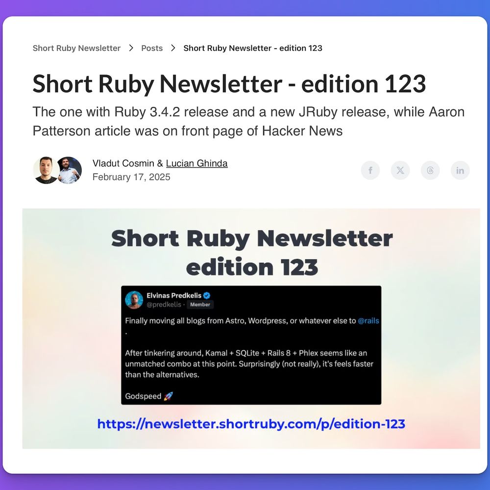 Screenshot of Short Ruby Newsletter - showing the title, a subtitle and the main image with the authors