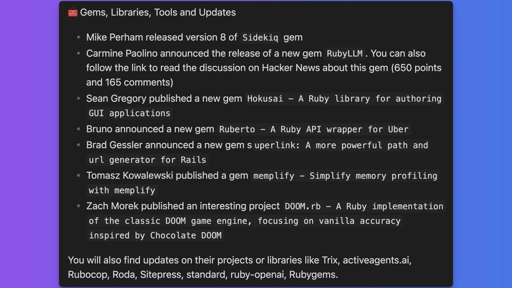 Screenshot of Gem, Libraries and Tools section highlights