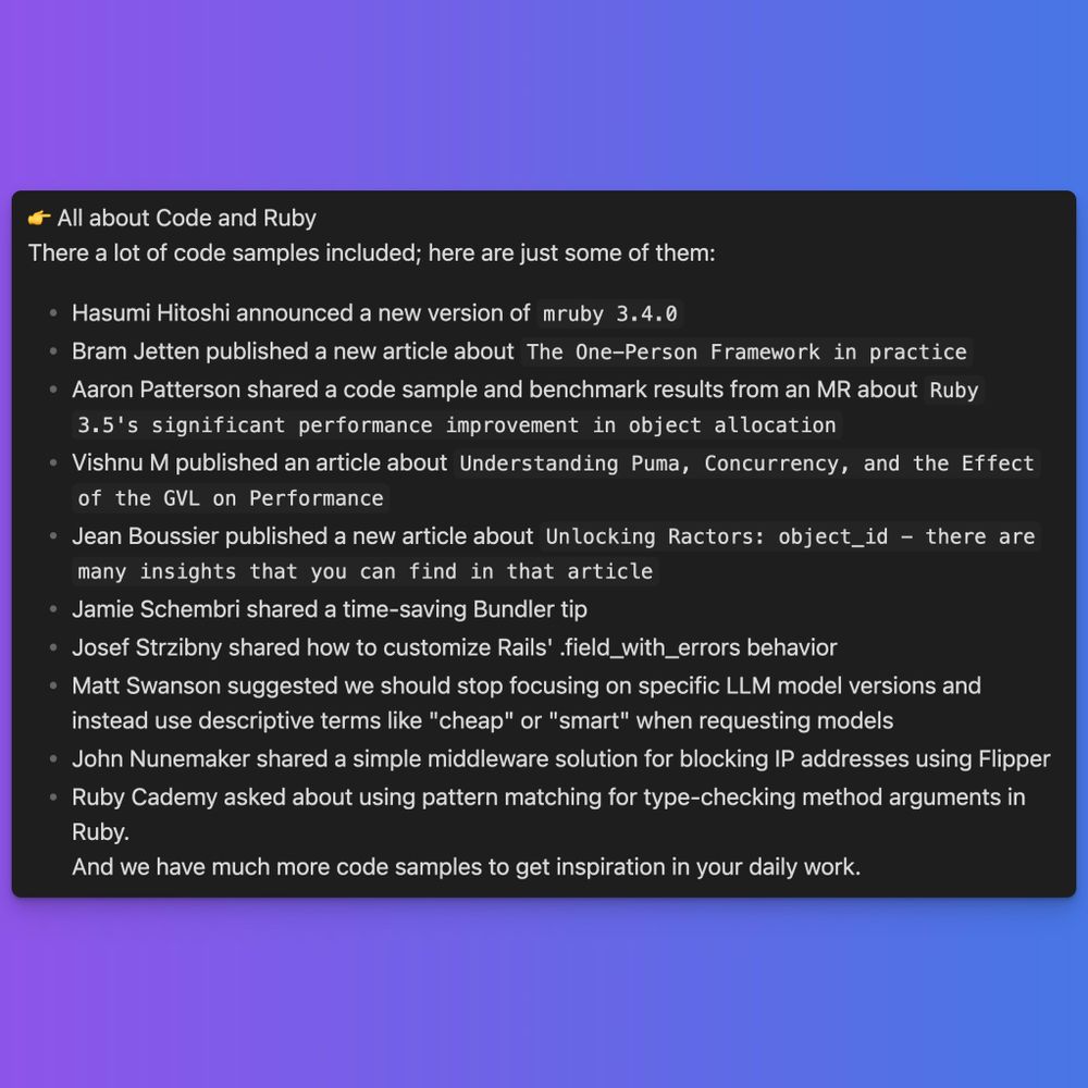 Screenshot of news for All about code and Ruby from inside the newsletter