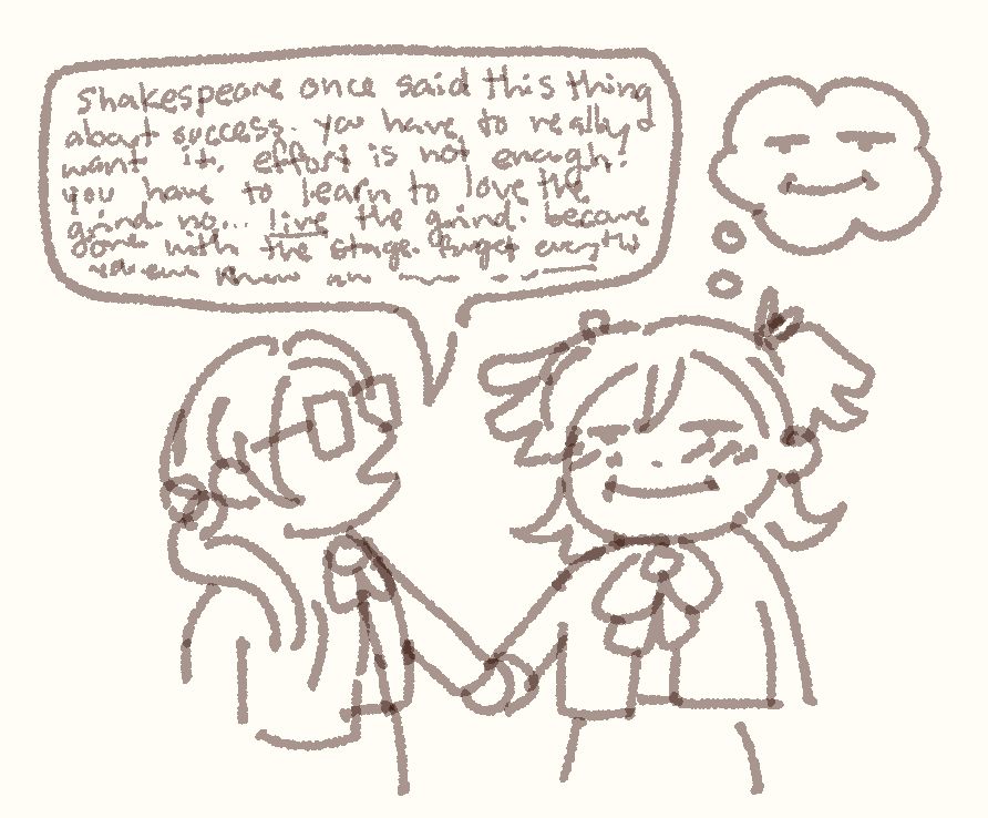 doodle of junna yapping and nana listening with her head empty