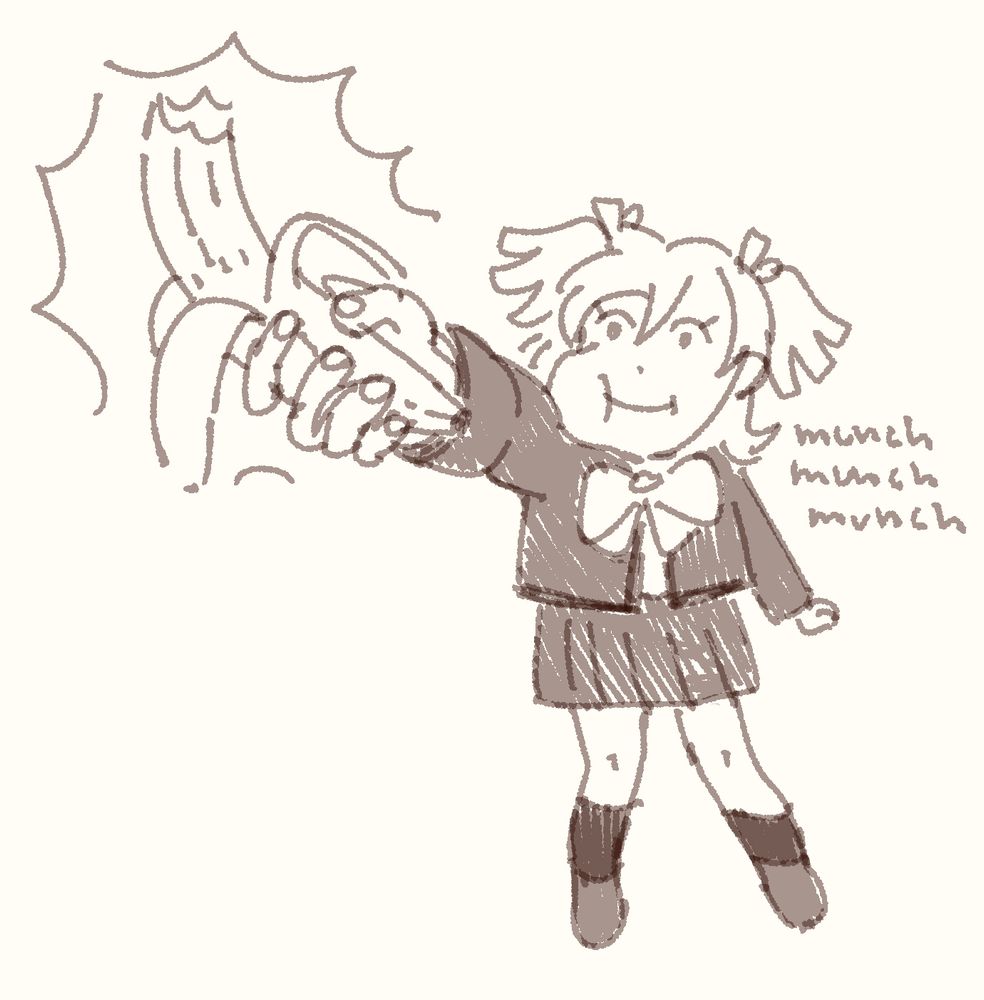 doodle of nana from revue starlight showing off her banana she's munching on