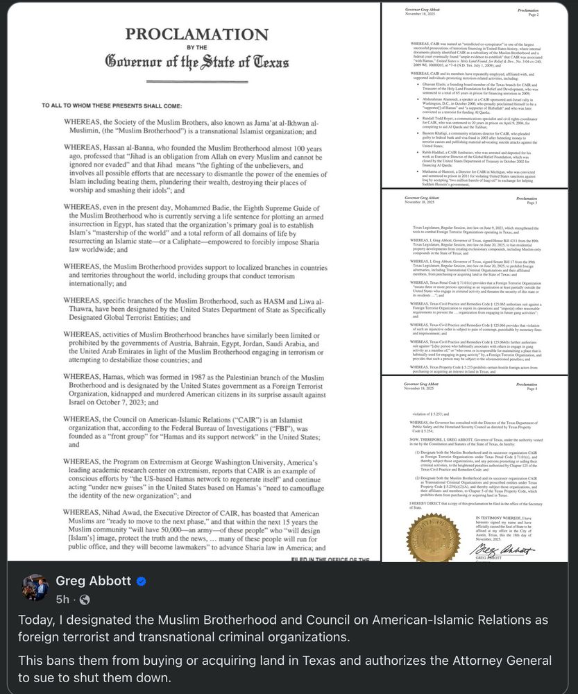 Facebook post of Gov Abbott's ridiculous proclamation